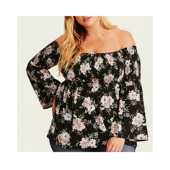 torrid Tops - TORRID Black Floral Off The Shoulder Top